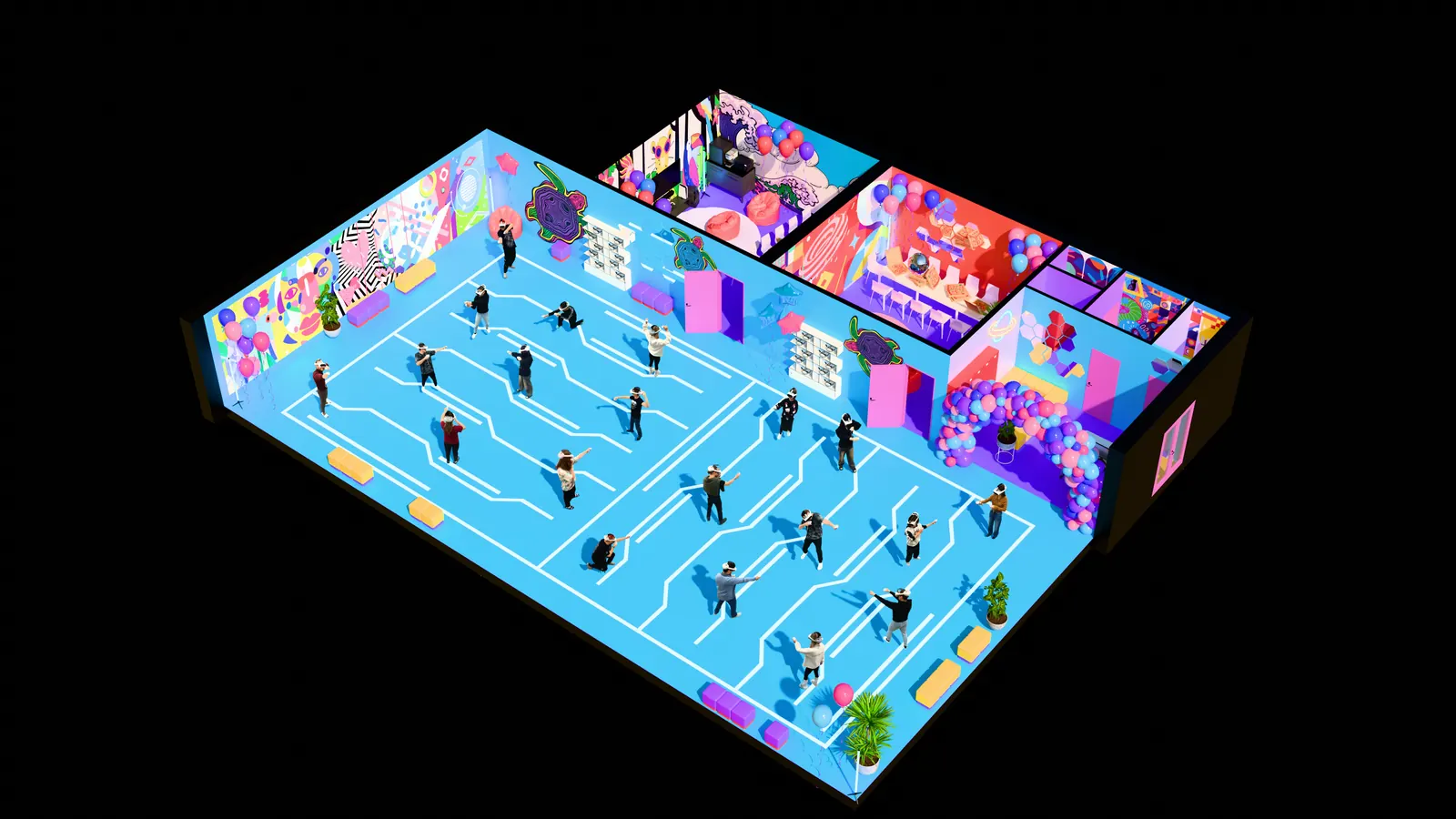 Battle Start VR arenasının 3D yerleşim planı